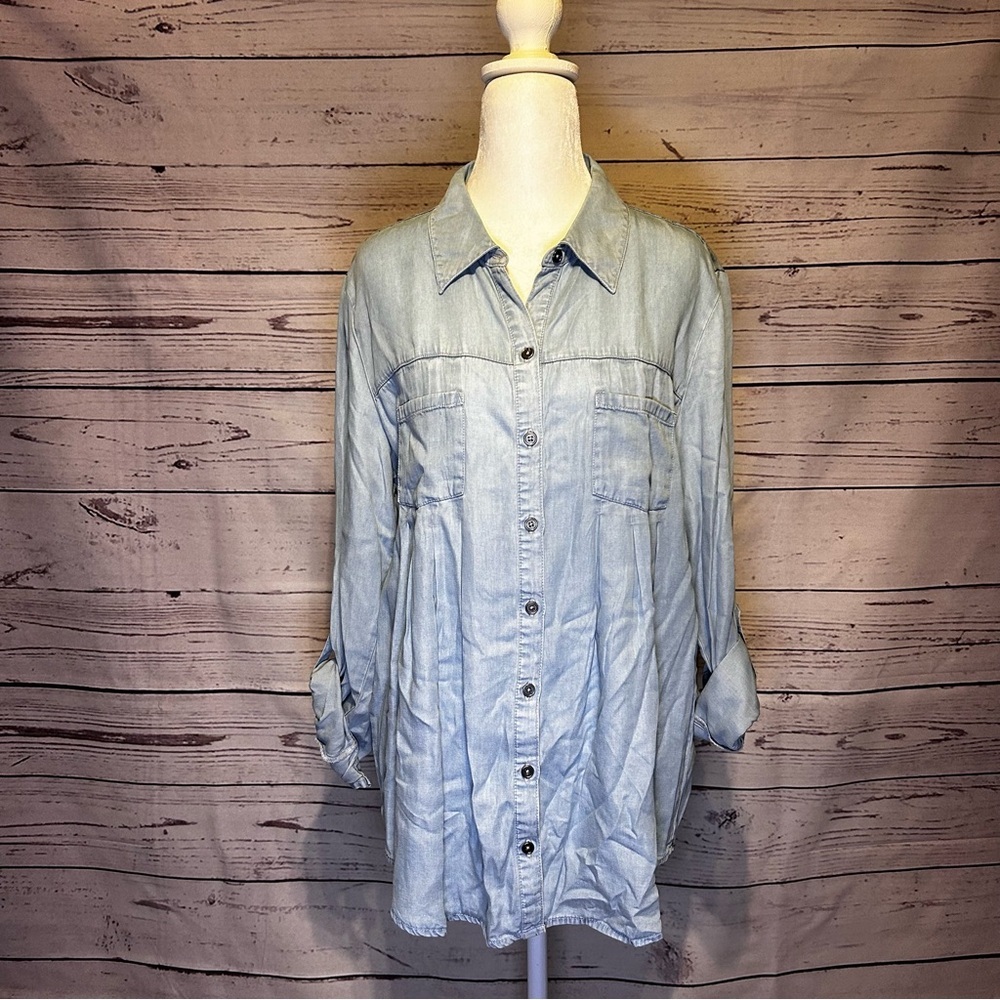NWT Style & Co. Chambray Button Front Blouse Size Medium
